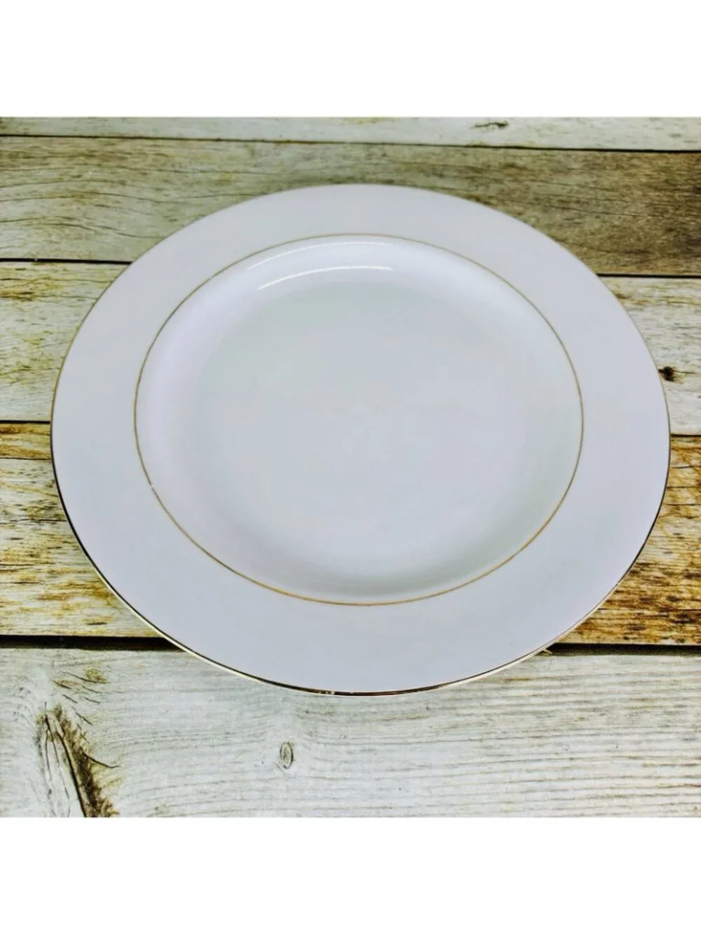 Vintage Kmart ELEGANT GOLD White Gold Trim Rim Porcelain Dinner Plates Set of 2